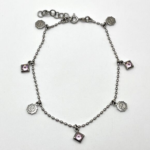 Sterling Silver Ankle Bracelet Sun Happy Face Charm Lavender Rivioli Anklet 925 - Picture 1 of 6
